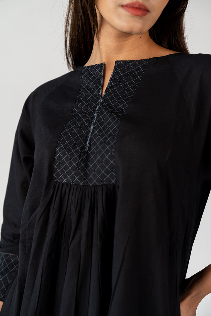 Cotton Hand Embroidery Kurta - Black