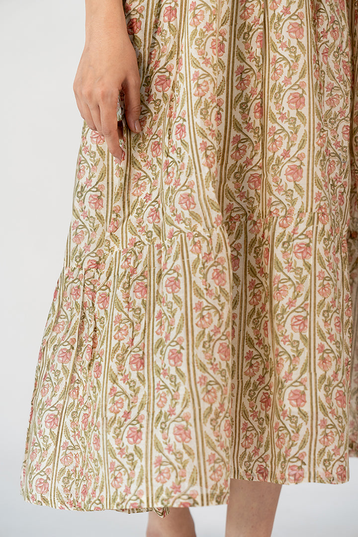 Chanderi Hand Block Printed Dress - White