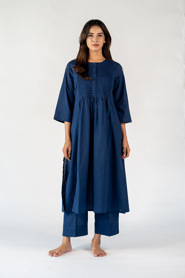 Cotton Hand Embroidered Kurta -Blue