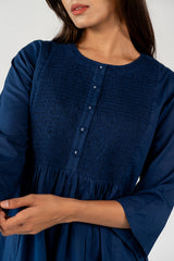 Cotton Hand Embroidered Kurta -Blue