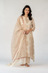 Cotton Kota Doria Hand Block Printed Dupatta - White