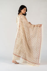 Cotton Kota Doria Hand Block Printed Dupatta - White