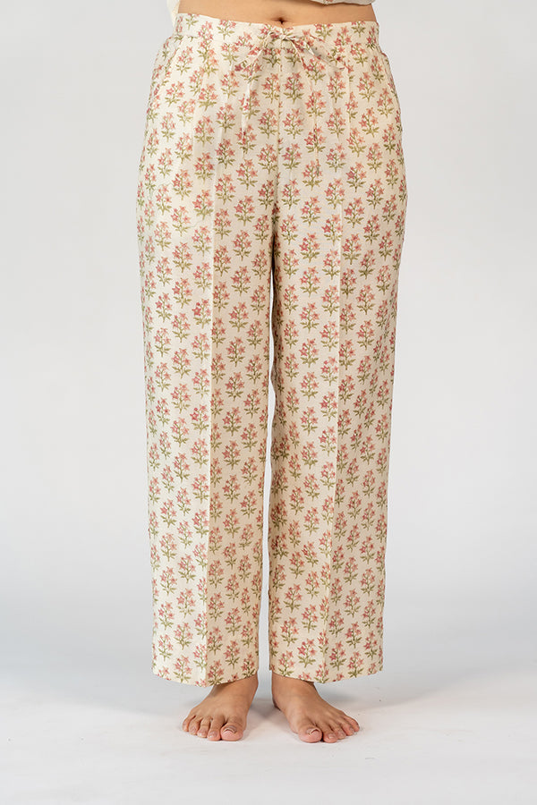 Chanderi Hand Block Printed Parallel - White