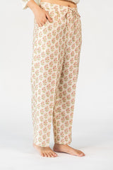 Chanderi Hand Block Printed Parallel - White