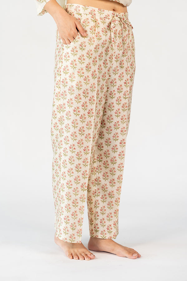 Chanderi Hand Block Printed Parallel - White