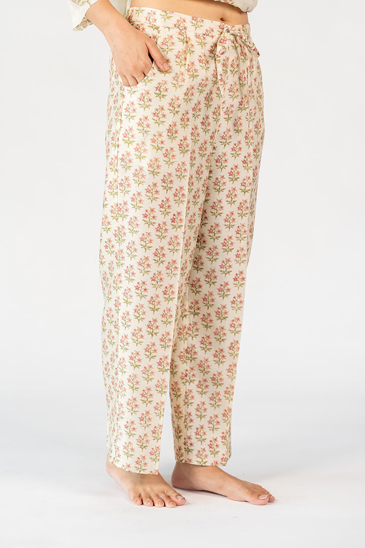 Chanderi Hand Block Printed Parallel - White