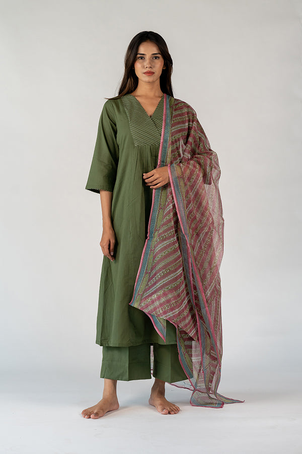 Cotton Kota Doria Dupatta - Green