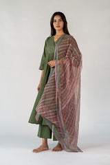 Cotton Kota Doria Dupatta - Green