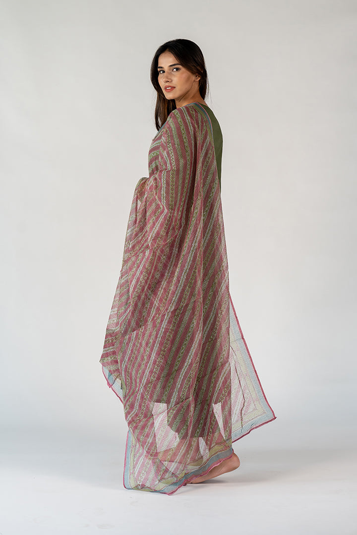 Cotton Kota Doria Dupatta - Green