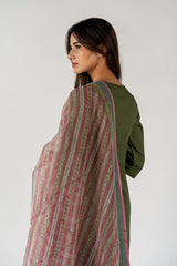 Cotton Kota Doria Dupatta - Green