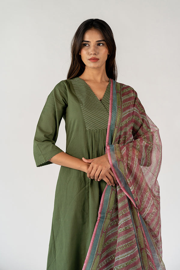 Cotton Kota Doria Dupatta - Green