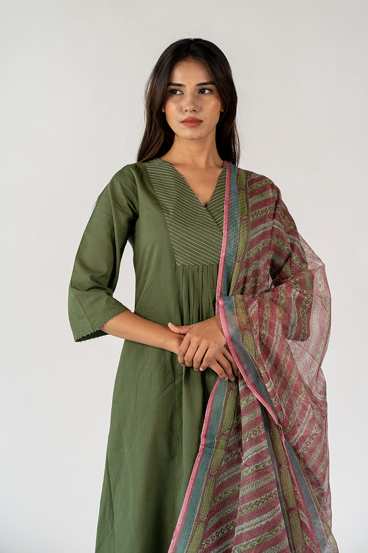 Cotton Kota Doria Dupatta - Green