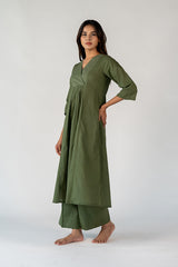 Cotton Hand Embroidered Kurta - Green