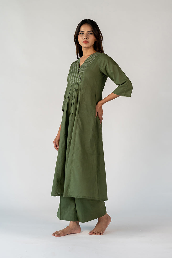 Cotton Hand Embroidered Kurta - Green