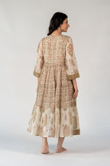 Chanderi Hand Block Printed Dress - White