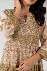 Chanderi Hand Block Printed Dress - White