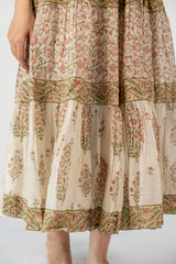 Chanderi Hand Block Printed Dress - White