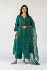 Cotton Kota Doria Hand Block Printed Dupatta - Green