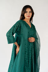 Cotton Kota Doria Hand Block Printed Dupatta - Green