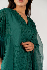 Cotton Kota Doria Hand Block Printed Dupatta - Green