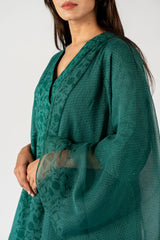Cotton Kota Doria Hand Block Printed Dupatta - Green
