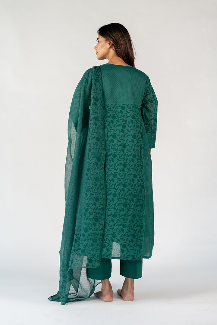 Cotton Kota Doria Hand Block Printed Dupatta - Green