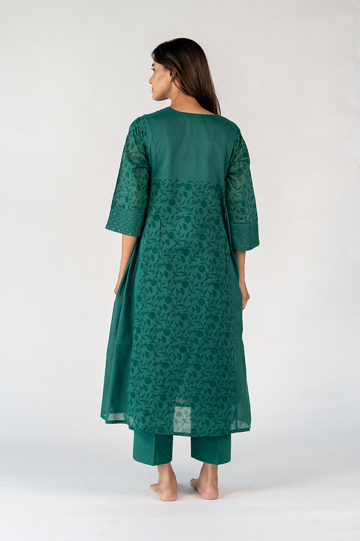 Cotton Hand Block Printed Kurta - Green