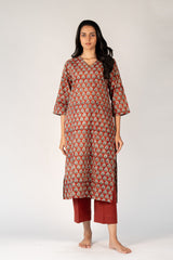 Cotton Hand Block Bagru Printed Kurta - Maroon