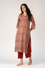 Cotton Hand Block Bagru Printed Kurta - Maroon