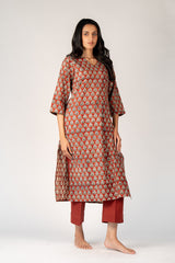 Cotton Hand Block Bagru Printed Kurta - Maroon