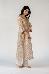Chanderi Hand Block Printed Kurta- White