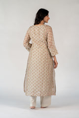 Chanderi Hand Block Printed Kurta- White