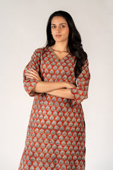 Cotton Hand Block Bagru Printed Kurta - Maroon