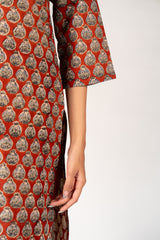 Cotton Hand Block Bagru Printed Kurta - Maroon