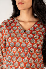 Cotton Hand Block Bagru Printed Kurta - Maroon