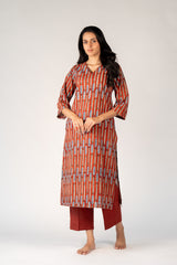 Cotton Hand Block Bagru Printed Kurta - Maroon