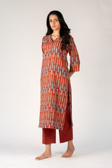 Cotton Hand Block Bagru Printed Kurta - Maroon
