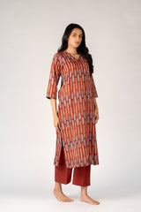 Cotton Hand Block Bagru Printed Kurta - Maroon
