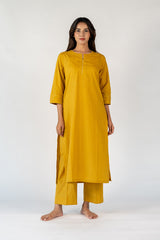 Cotton Hand Embroidered Kurta - Yellow