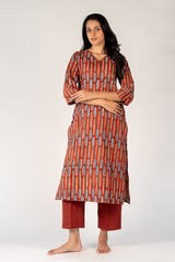 Cotton Hand Block Bagru Printed Kurta - Maroon