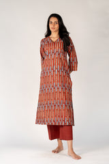 Cotton Hand Block Bagru Printed Kurta - Maroon