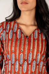 Cotton Hand Block Bagru Printed Kurta - Maroon