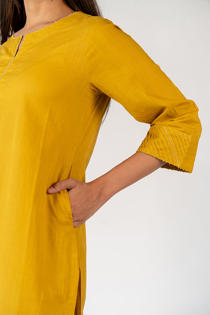 Cotton Hand Embroidered Kurta - Yellow