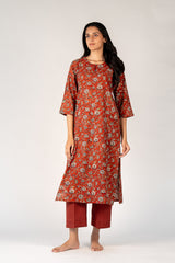 Cotton Hand Block Bagru Printed Kurta - Maroon