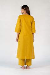 Cotton Hand Embroidered Kurta - Yellow