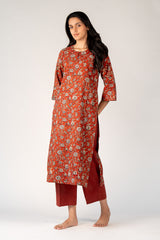 Cotton Hand Block Bagru Printed Kurta - Maroon