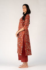 Cotton Hand Block Bagru Printed Kurta - Maroon