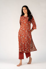 Cotton Hand Block Bagru Printed Kurta - Maroon