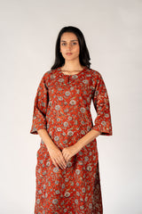 Cotton Hand Block Bagru Printed Kurta - Maroon