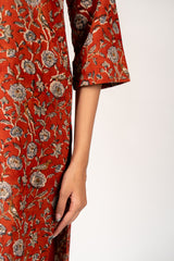 Cotton Hand Block Bagru Printed Kurta - Maroon